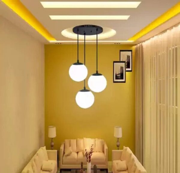 Kiyaan 3 Milky Doom Hanging Luster Pendants Ceiling Light Ceiling Lamp  (White)