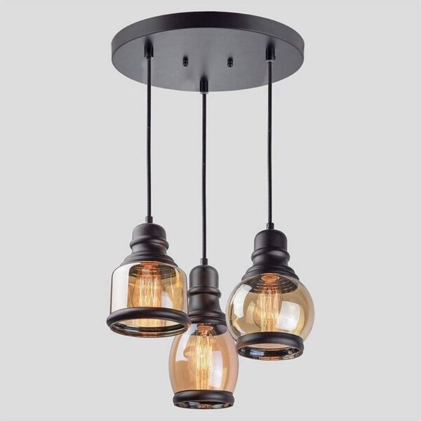 Kiyaan 3 Lights Round Cluster Black Hanging Pendant, Chandelier Ceiling Lamp  (Gold)